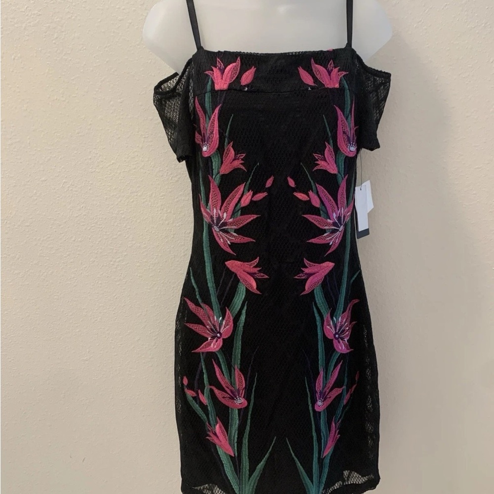 Guess Women's Blue Embroidered-Floral Mesh Sheath Dress Size 10 NWT